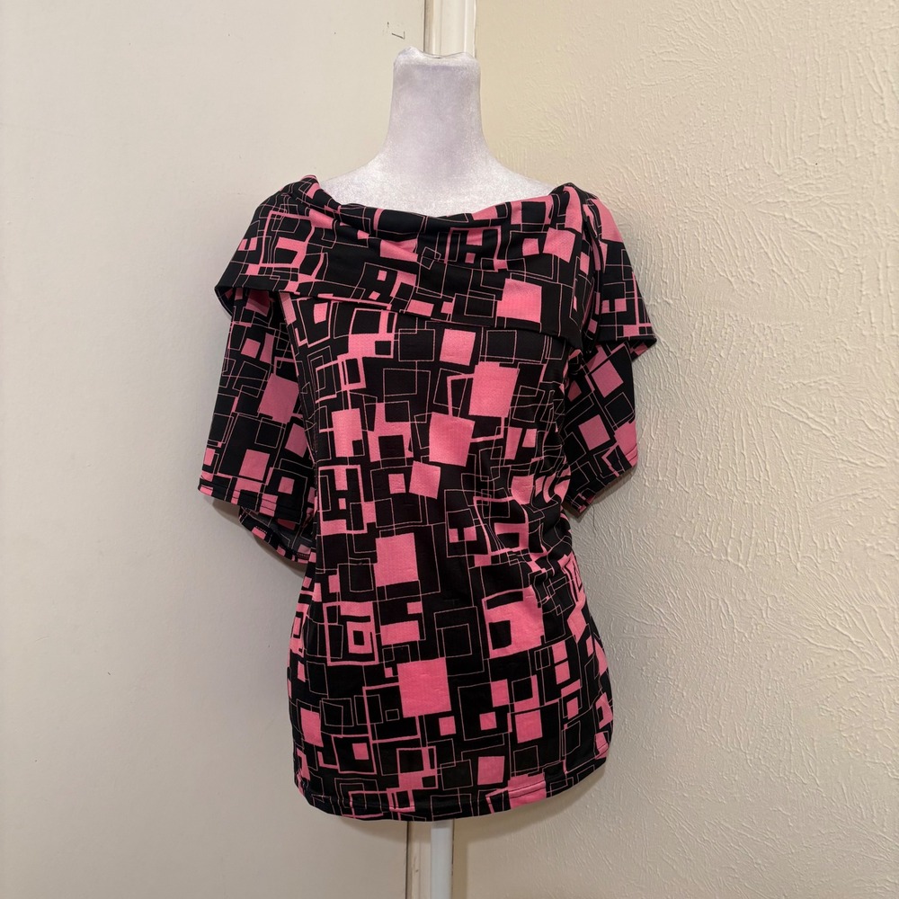 Jamie Nicole Collection Pink Black Geometric Square Cowl Neck Top Plus Size 4X